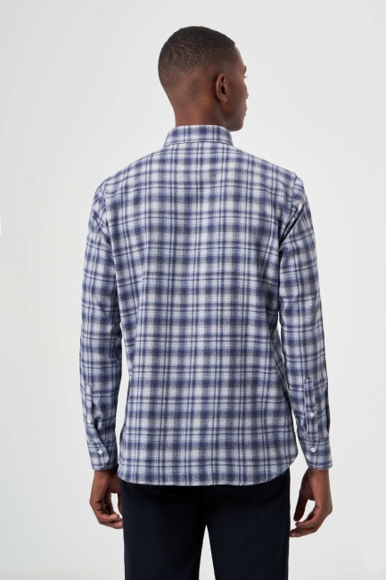 Regular Fit Kışlık Flanel Ekose Lacivert Erkek Gömlek (1)