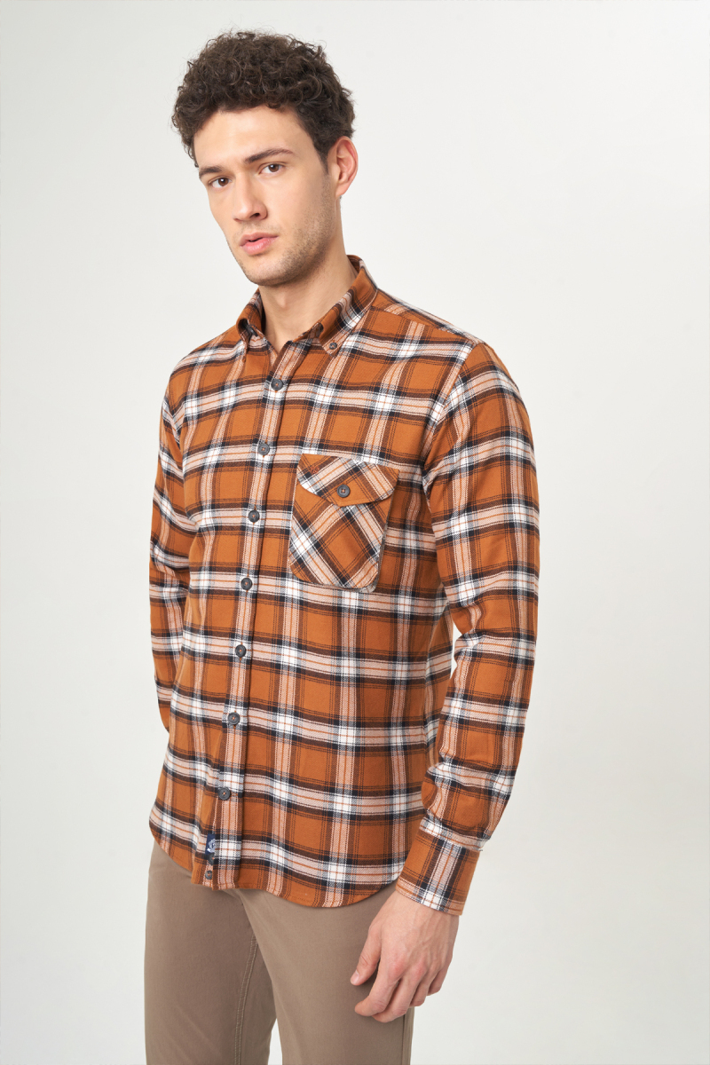 Regular Fit Kışlık Flanel Kahve Erkek Gömlek - 4