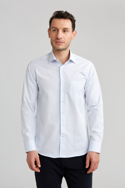 Regular Fit Klasik Açık Mavi Basic Erkek Gömlek - 1