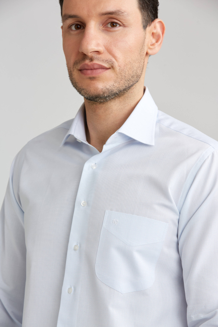 Regular Fit Klasik Açık Mavi Basic Erkek Gömlek - 3