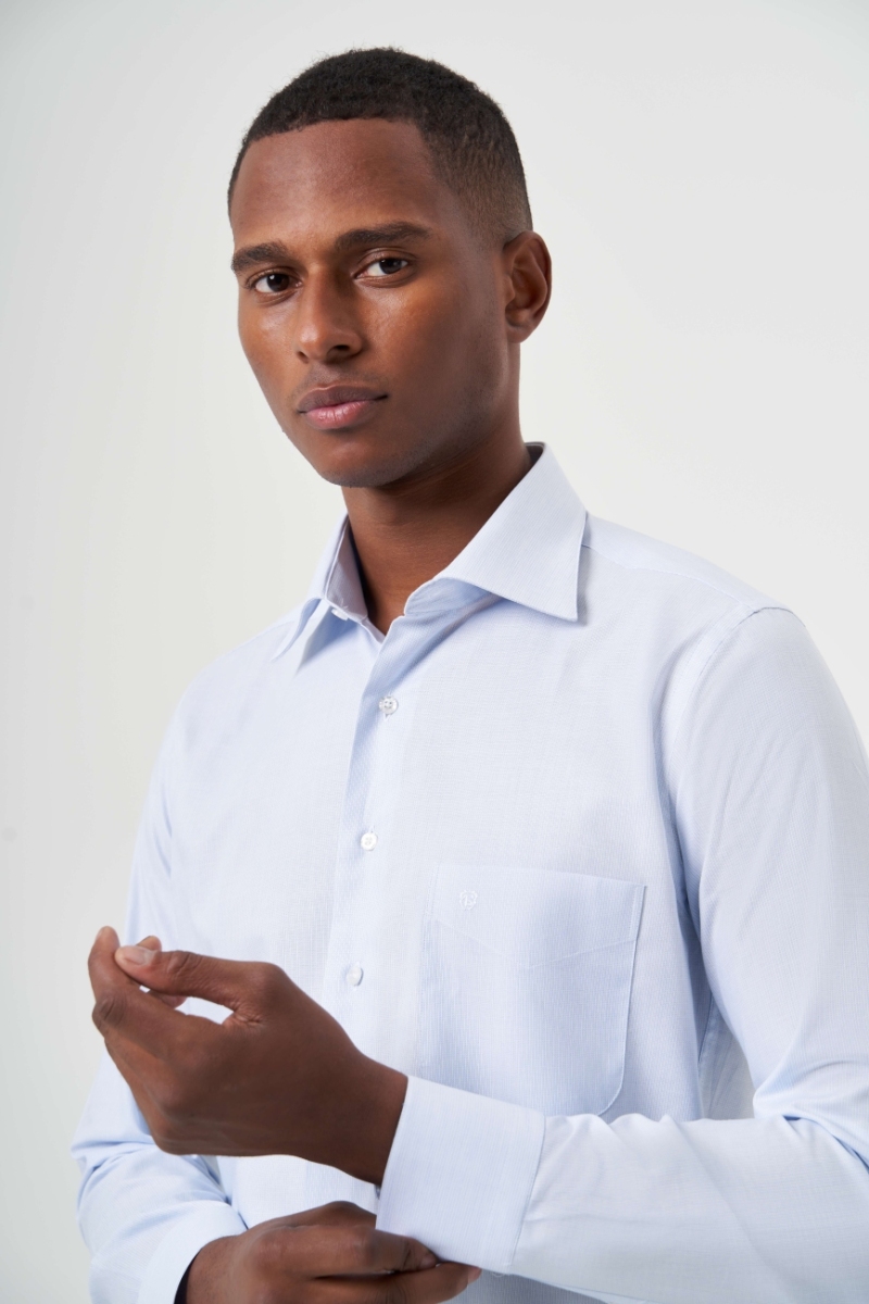 Regular Fit Klasik Açık Mavi Erkek Gömlek - 5