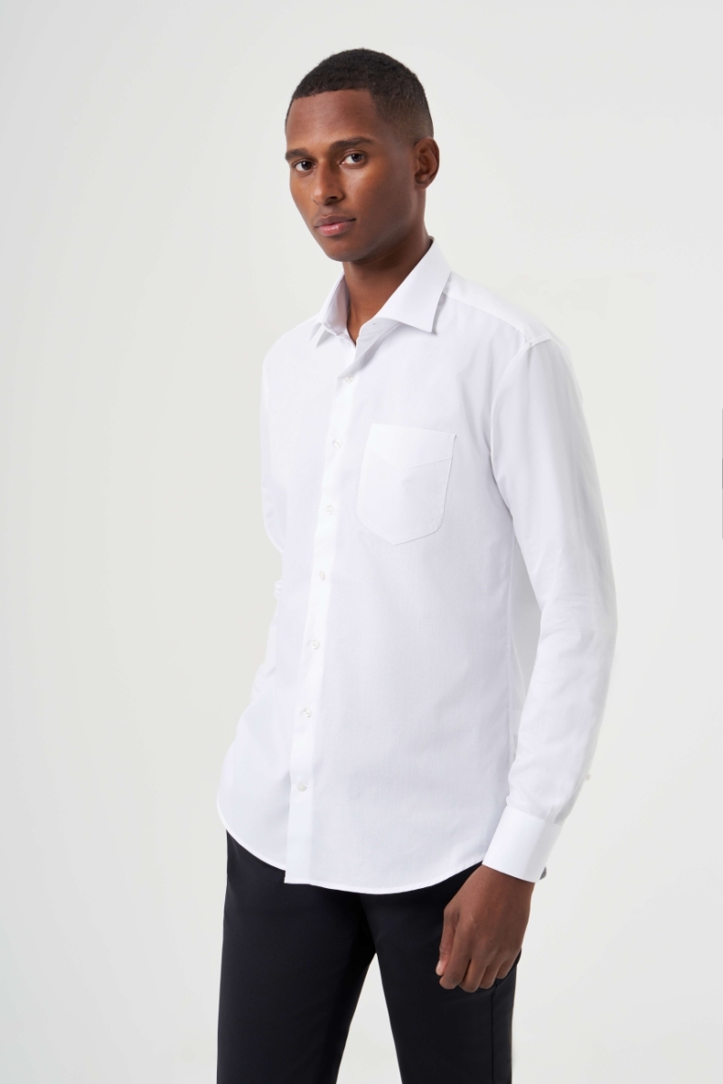 Regular Fit Klasik Beyaz Basic Erkek Gömlek - 1