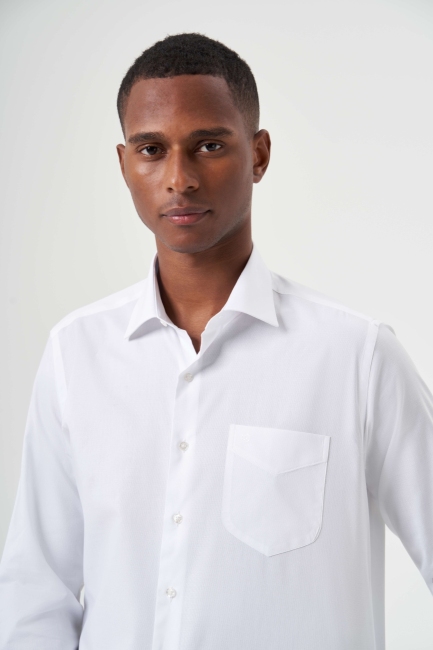 Regular Fit Klasik Beyaz Basic Erkek Gömlek - 5