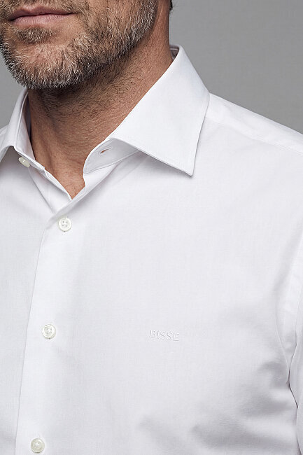 Slim Fit Klasik C Yaka Pensli Pamuk Beyaz Erkek Gömlek (2)