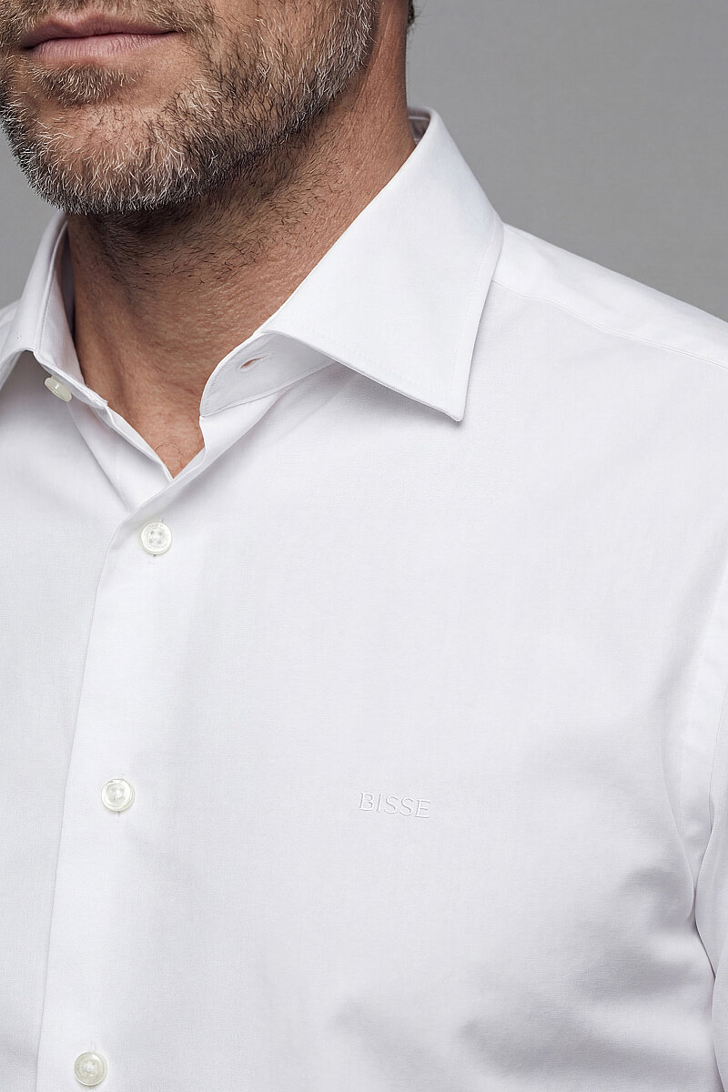 Slim Fit Klasik C Yaka Pensli Pamuk Beyaz Erkek Gömlek - 3