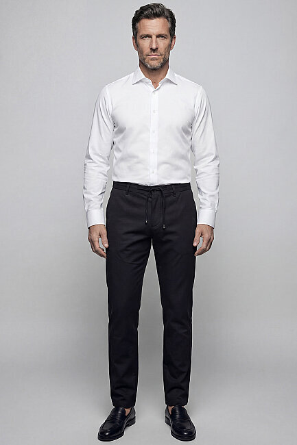 Slim Fit Klasik C Yaka Pensli Pamuk Beyaz Erkek Gömlek (4)