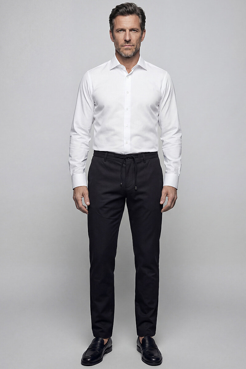 Slim Fit Klasik C Yaka Pensli Pamuk Beyaz Erkek Gömlek - 5