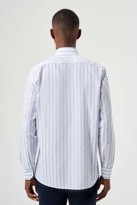 Regular Fit Klasik Çizgili Mavi Erkek Gömlek (1)
