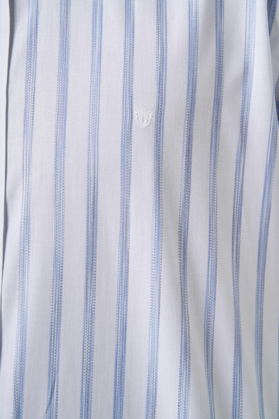 Regular Fit Klasik Çizgili Mavi Erkek Gömlek - 3