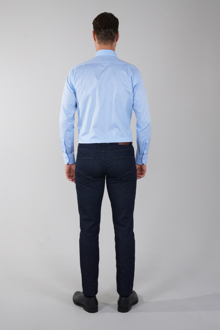 Regular Fit Klasik D Yaka Cepsiz Mavi Erkek Gömlek (1)