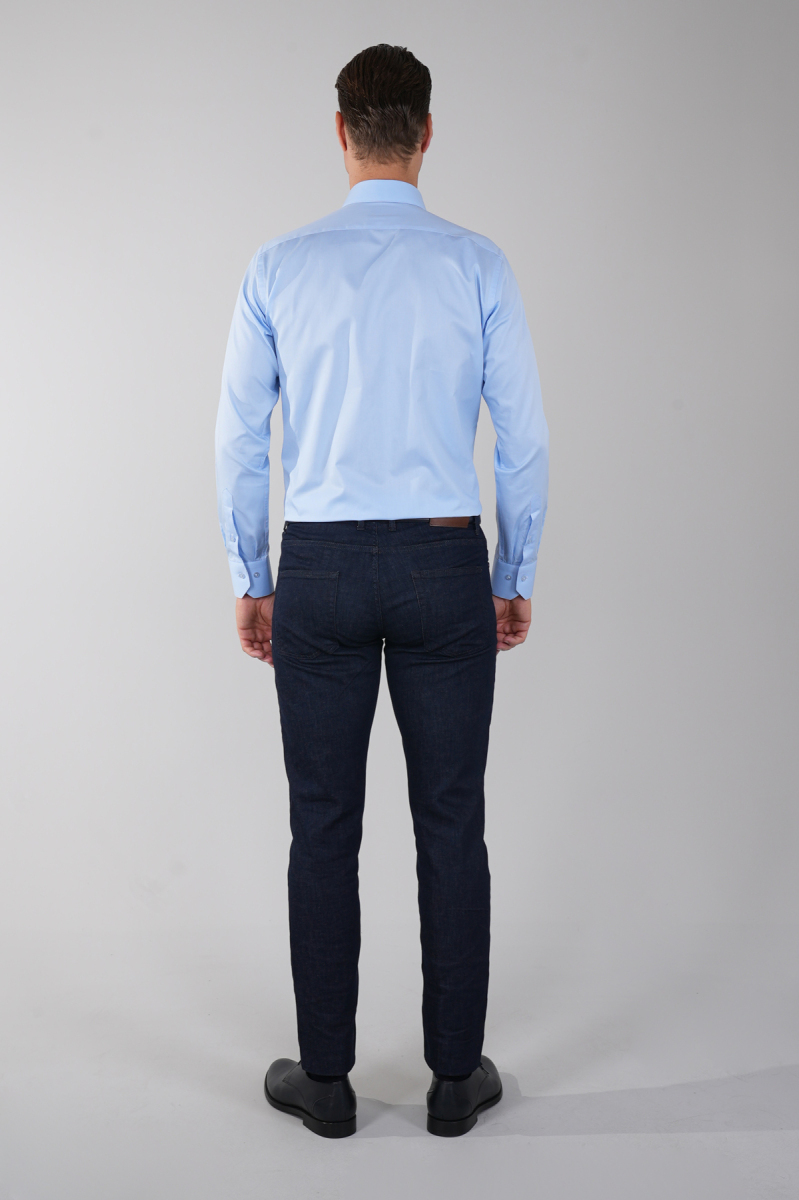 Regular Fit Klasik D Yaka Cepsiz Mavi Erkek Gömlek (1)