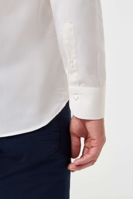 Regular Fit Klasik Ekru Erkek Gömlek - 4