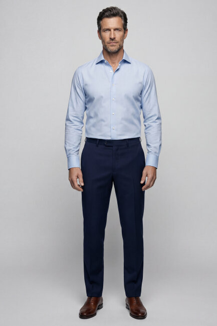 Regular Fit Klasik Erkek Pamuk Açık Mavi Gömlek - 4