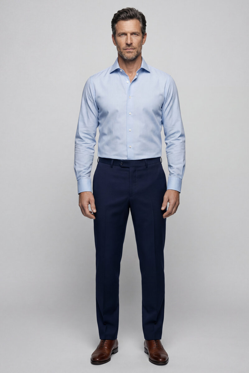 Regular Fit Klasik Erkek Pamuk Açık Mavi Gömlek - 4