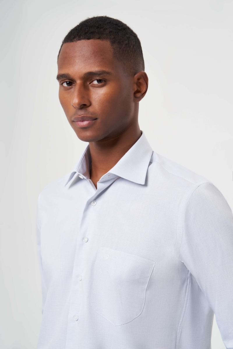 Regular Fit Klasik Gri Erkek Gömlek - 5