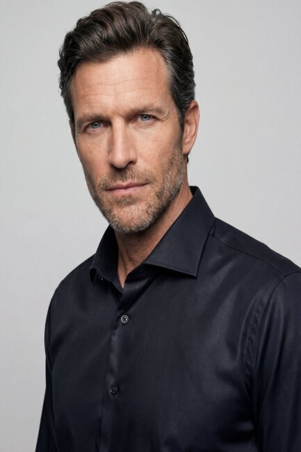 Regular Fit Klasik İtalyan Yaka Siyah Cepsiz Erkek Gömlek - 3