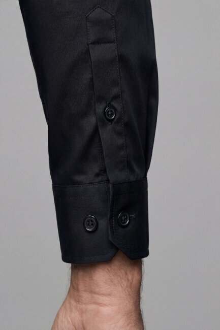 Regular Fit Klasik İtalyan Yaka Siyah Cepsiz Erkek Gömlek - 4