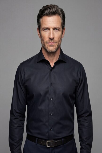 Regular Fit Klasik İtalyan Yaka Siyah Cepsiz Erkek Gömlek - 1