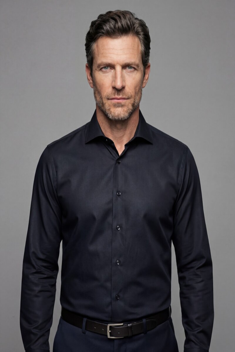 Regular Fit Klasik İtalyan Yaka Siyah Cepsiz Erkek Gömlek - 1