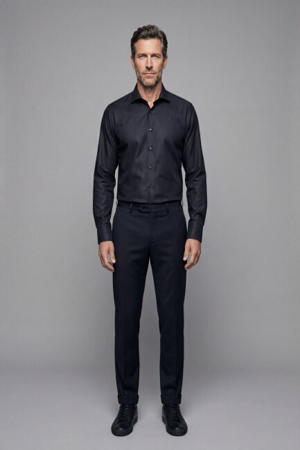 Regular Fit Klasik İtalyan Yaka Siyah Cepsiz Erkek Gömlek - 5