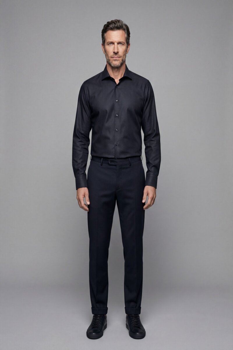 Regular Fit Klasik İtalyan Yaka Siyah Cepsiz Erkek Gömlek - 5