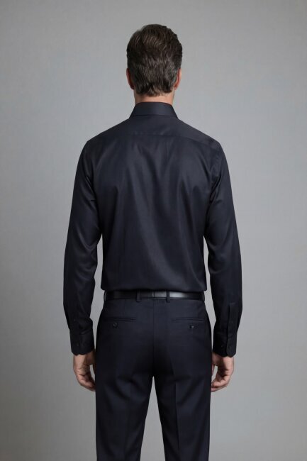 Regular Fit Klasik İtalyan Yaka Siyah Cepsiz Erkek Gömlek - 2