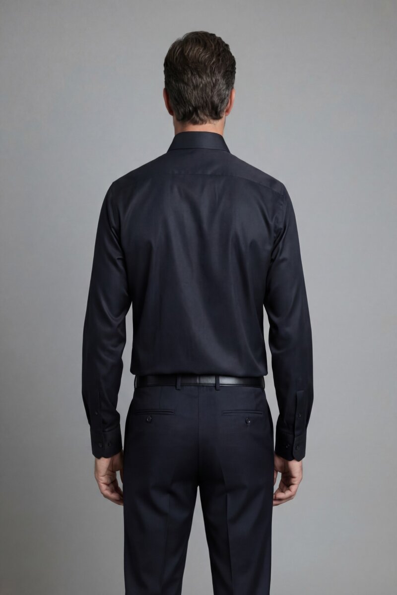 Regular Fit Klasik İtalyan Yaka Siyah Cepsiz Erkek Gömlek - 2