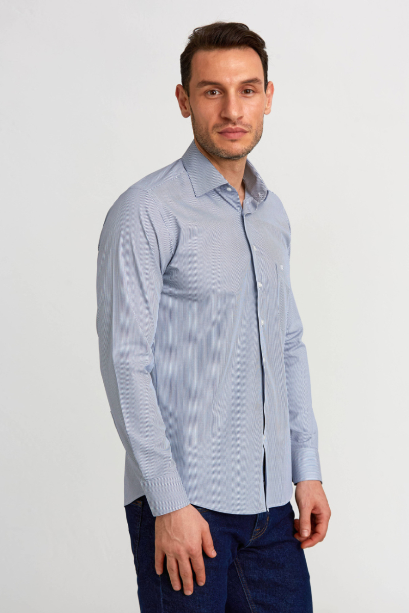 Regular Fit Klasik Lacivert Erkek Gömlek - 1