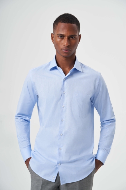 Regular Fit Classic Blue Men's Shirt - 4