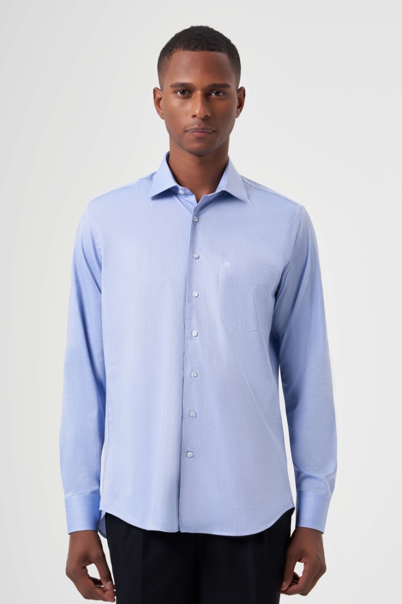 Regular Fit Klasik Mavi Oxford Erkek Gömlek - 1