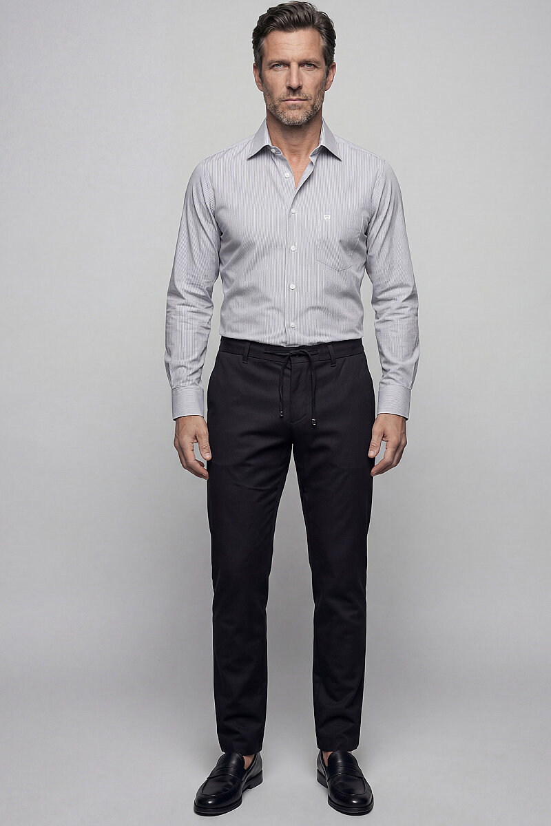 Regular Fit Klasik Pamuk Gri Erkek Gömlek - 5