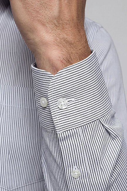 Regular Fit Klasik Pamuk Gri Erkek Gömlek - 4