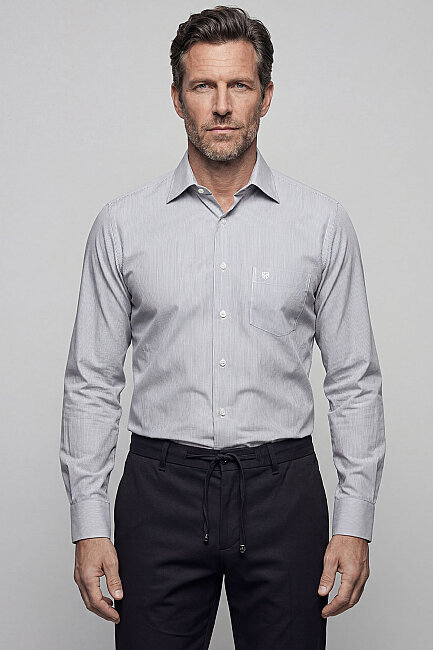 Regular Fit Klasik Pamuk Gri Erkek Gömlek - 1