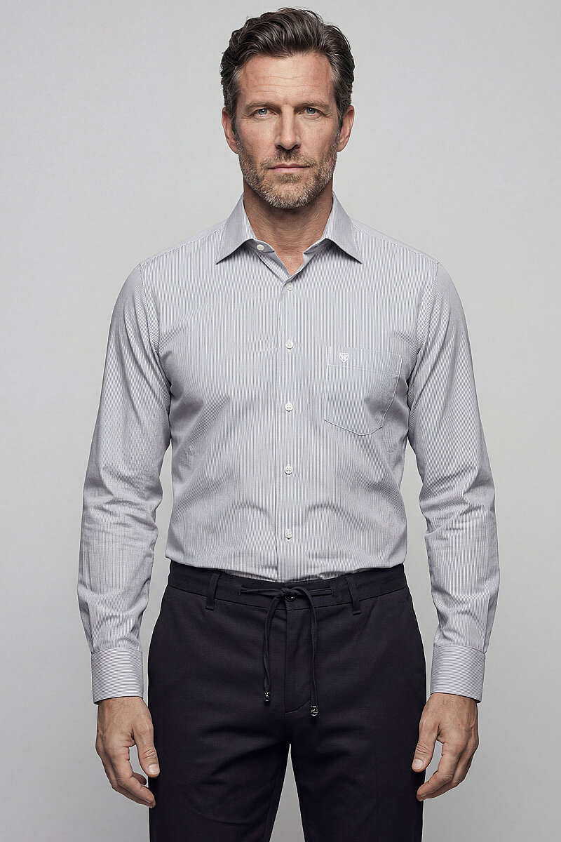 Regular Fit Klasik Pamuk Gri Erkek Gömlek - 1