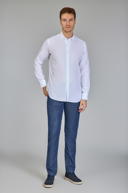 Regular Fit Klasik Spor Yaka Beyaz Erkek Gömlek - 5