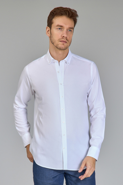 Regular Fit Klasik Spor Yaka Beyaz Erkek Gömlek