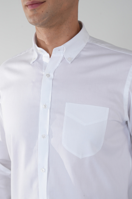 Regular Fit  Klasik Tek Cep Beyaz Erkek Gömlek - 3