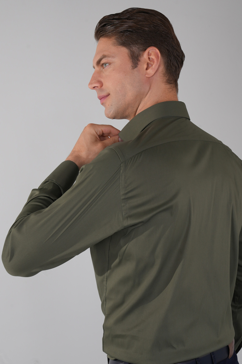 Regular Fit Klasik Yaka Cepsiz Haki Erkek Gömlek (1)