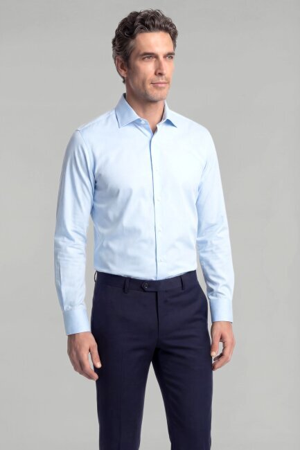 Regular Fit Klasik Yaka Cepsiz Mavi Erkek Gömlek