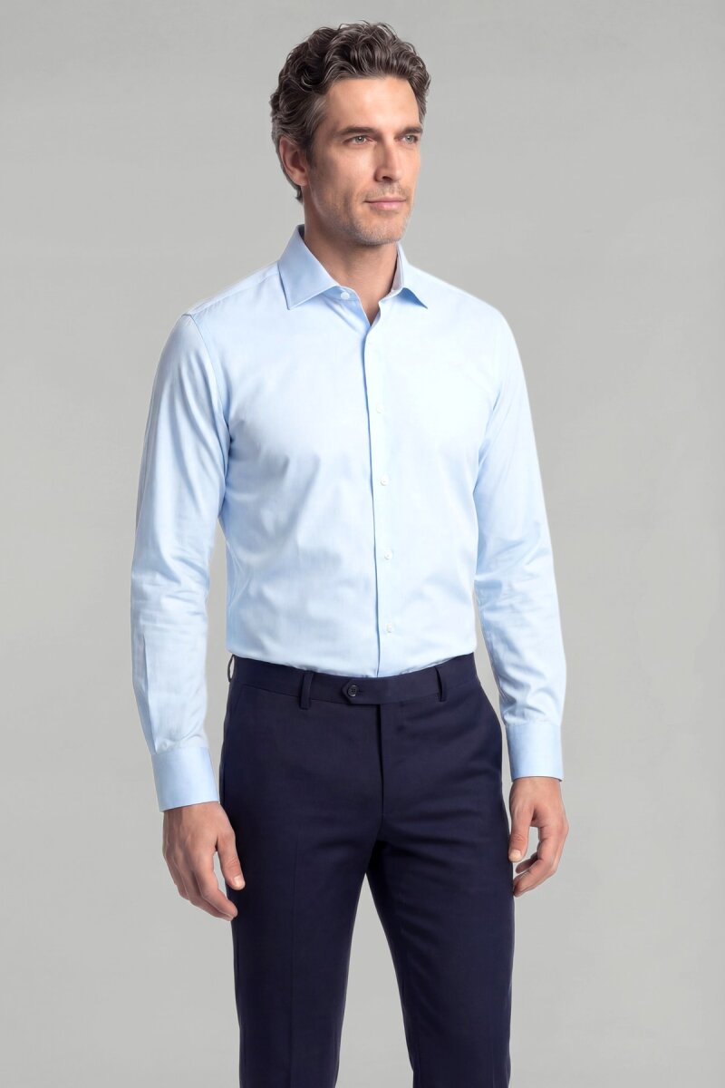 Regular Fit Klasik Yaka Cepsiz Mavi Erkek Gömlek - 1
