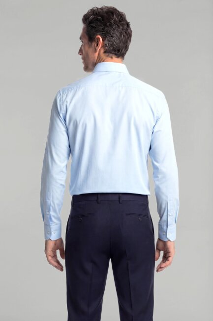 Regular Fit Klasik Yaka Cepsiz Mavi Erkek Gömlek (1)