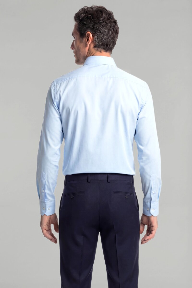 Regular Fit Klasik Yaka Cepsiz Mavi Erkek Gömlek - 2