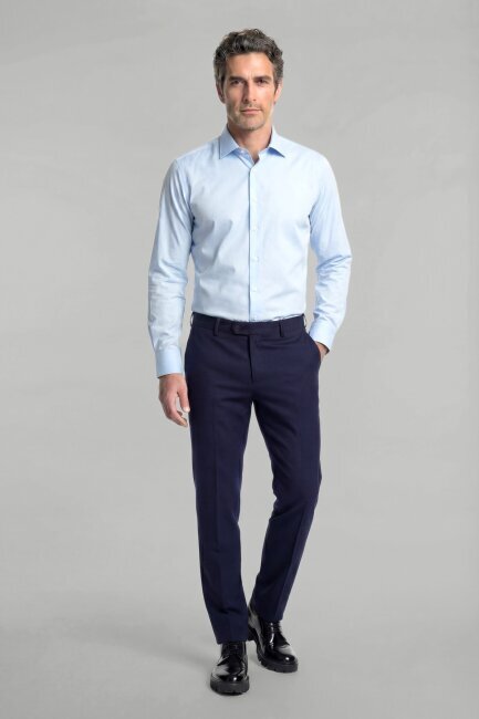 Regular Fit Klasik Yaka Cepsiz Mavi Erkek Gömlek - 4