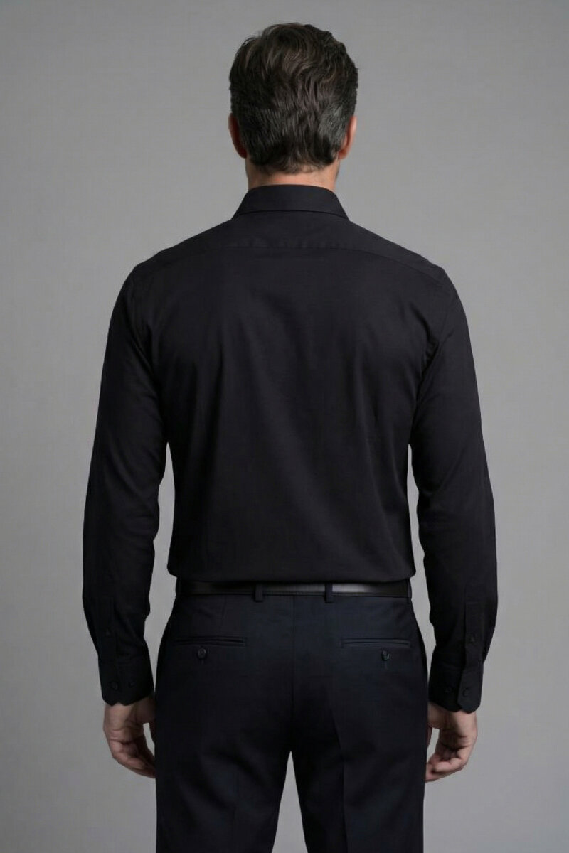 Regular Fit Klasik Yaka Cepsiz Siyah Erkek Gömlek - 2