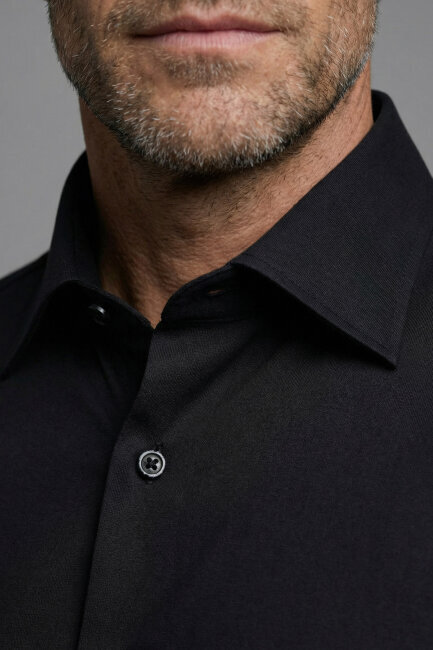 Regular Fit Klasik Yaka Cepsiz Siyah Erkek Gömlek - 3