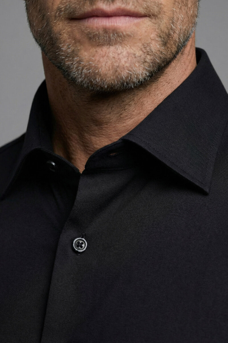 Regular Fit Klasik Yaka Cepsiz Siyah Erkek Gömlek - 3