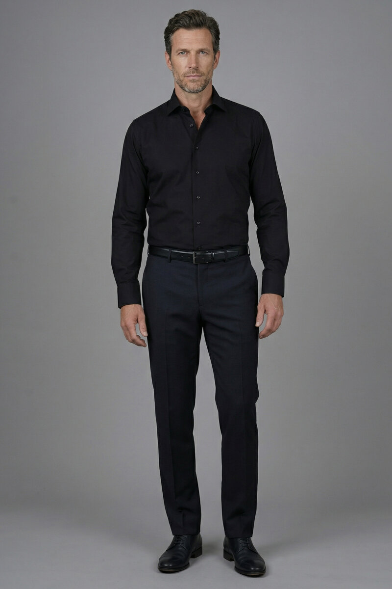 Regular Fit Klasik Yaka Cepsiz Siyah Erkek Gömlek - 4