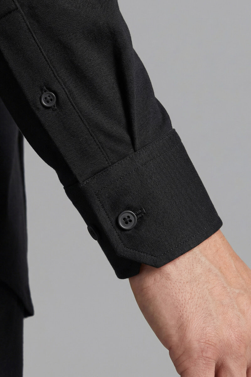 Regular Fit Klasik Yaka Cepsiz Siyah Erkek Gömlek - 5