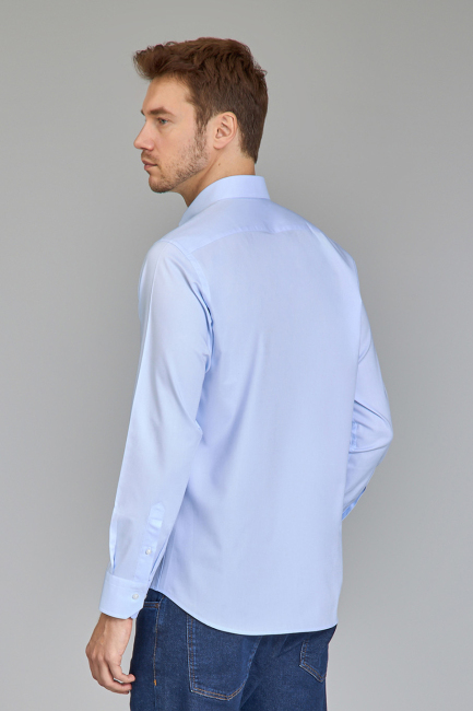 Regular Fit Klasik Yaka Düğmeli Açık Mavi Erkek Gömlek - 6