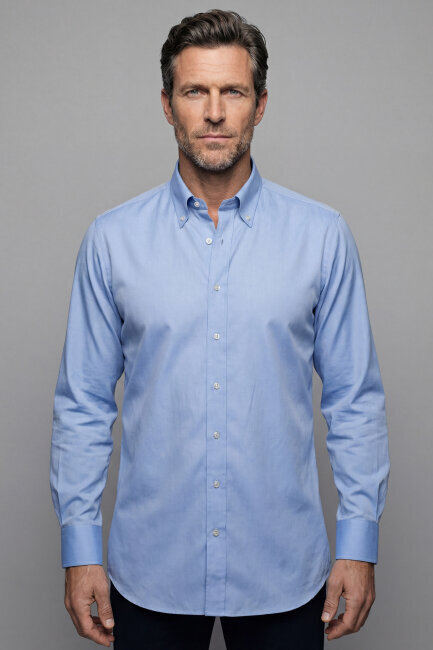 Regular Fit Klasik Yaka Düğmeli Mavi Erkek Gömlek 